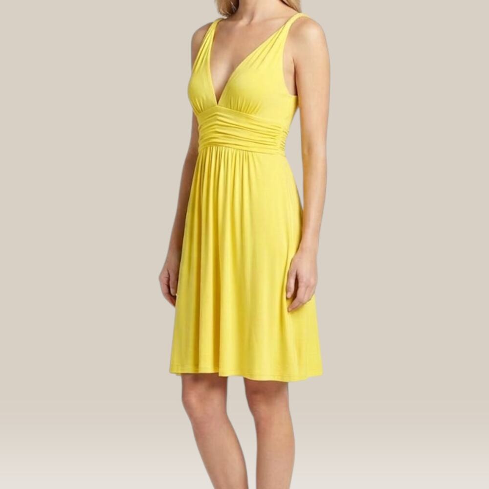 Frenzii by Jully Kang Yellow Y2K Ruched Jersey Dress Small 2334MOLY